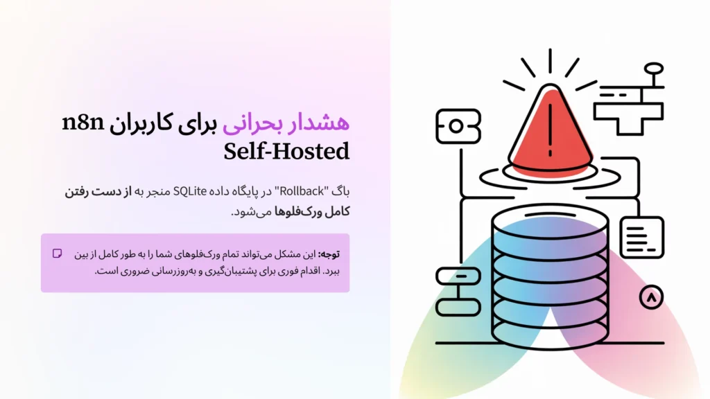 هشدار بحرانی برای کاربران n8n Self-Hosted: باگ "Rollback" در پایگاه داده SQLite منجر به از دست رفتن کامل ورک‌فلوها می‌شود.